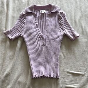 Lilac Ribbed Button-Up Top